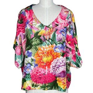 Vintage Anne Pinkerton Glory 100% Silk Rainbow Floral Peter Pan Collar Blouse